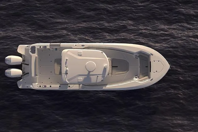Slide: The Image of Aerial view of a 2027 Boston Whaler 290 Outrage on the water. - 4