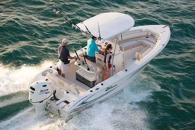 Slide: The Image of 2018 Sea Chaser 24 HFC boat interior with seating and storage compartments. - 5