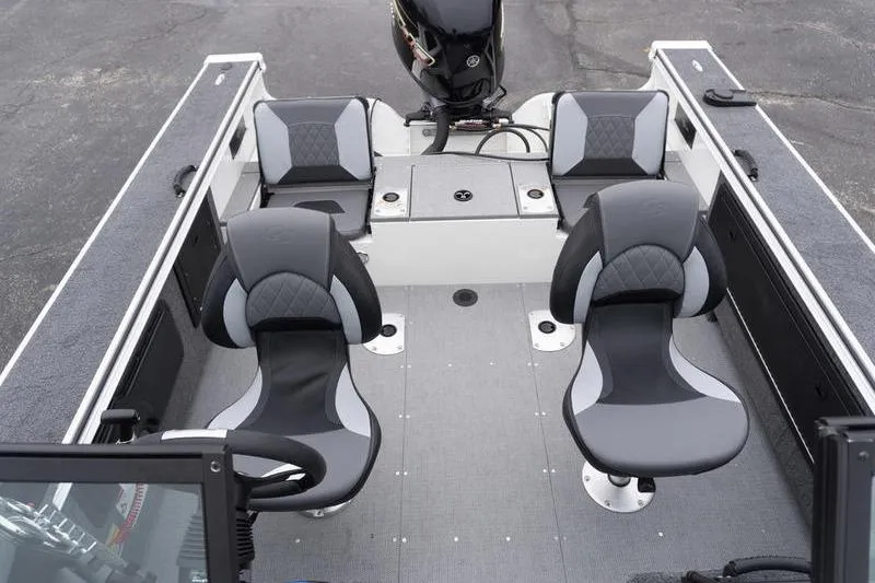Slide: The Image of 2026 G3 Angler V1750 SF boat interior with four seats and motor. - 20