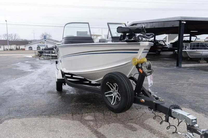 Slide: The Image of 2026 G3 Angler V1750 SF boat on trailer in outdoor dealership lot. - 3