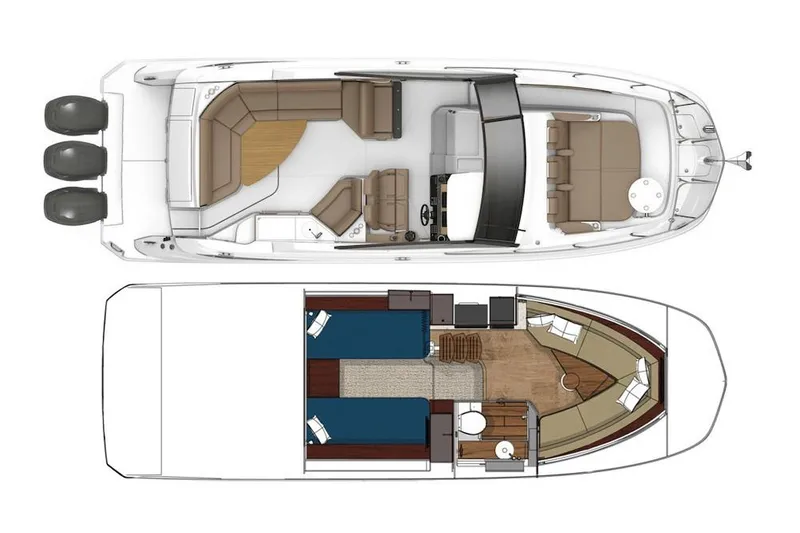 Slide: The Image of Manufacturer Provided Image: Top and side view layout of 2020 Sea Ray Sundancer 320 OB boat. - 45