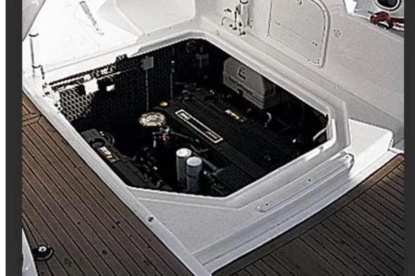 Slide: The Image of Engine compartment of 2004 Cranchi Endurance 41 yacht, showcasing detailed mechanical components. - 17