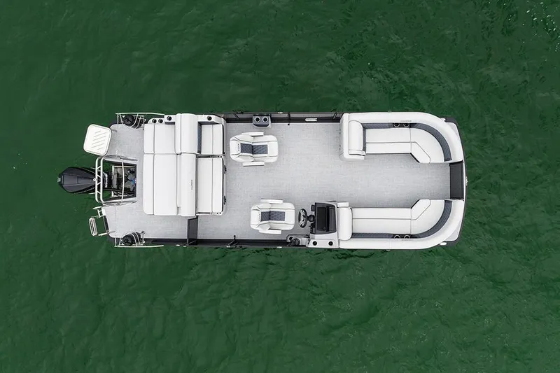 Slide: The Image of Manufacturer Provided Image: Aerial view of 2025 Harris Sunliner 230 pontoon boat on water. - 8