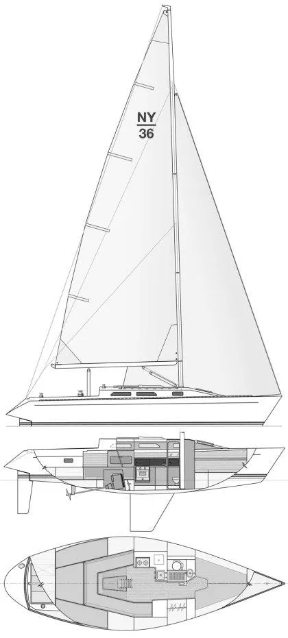 Slide: The Image of Schock NY 36 sailboat design, 1982, side and interior view. - 8