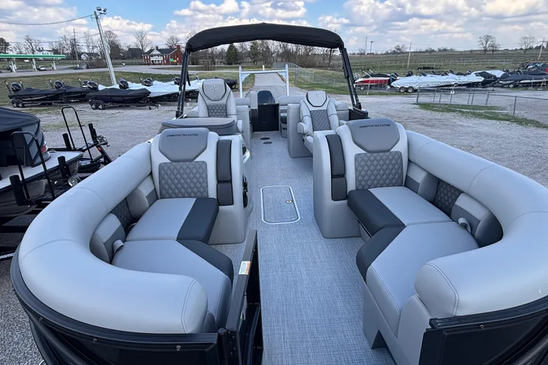Slide: The Image of 2026 Berkshire 23RFX STS pontoon boat with luxurious seating and modern design. - 14