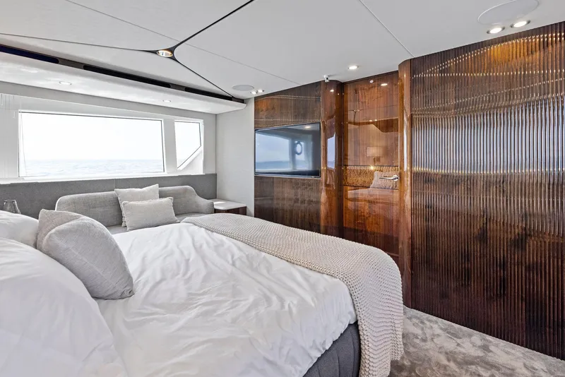 Slide: The Image of Luxurious bedroom interior of 2027 Fairline Squadron 68 yacht with modern design. - 35