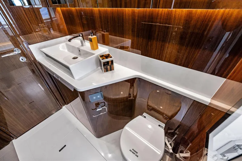 Slide: The Image of Luxurious bathroom in 2027 Fairline Squadron 68 yacht with modern fixtures and elegant design. - 37