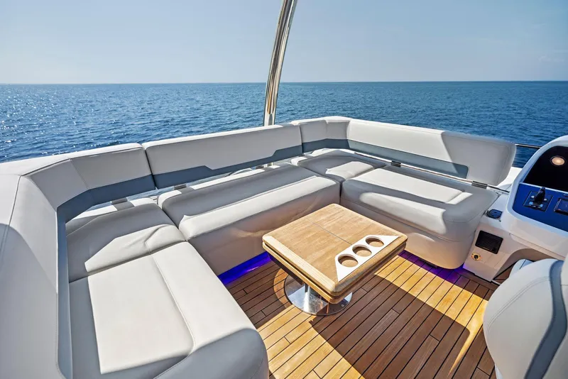 Slide: The Image of Luxurious seating area on the 2027 Fairline Squadron 68 yacht. - 48