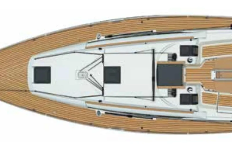Slide: The Image of Top view of 2018 Jeanneau Sun Odyssey 389 sailboat deck layout. - 25