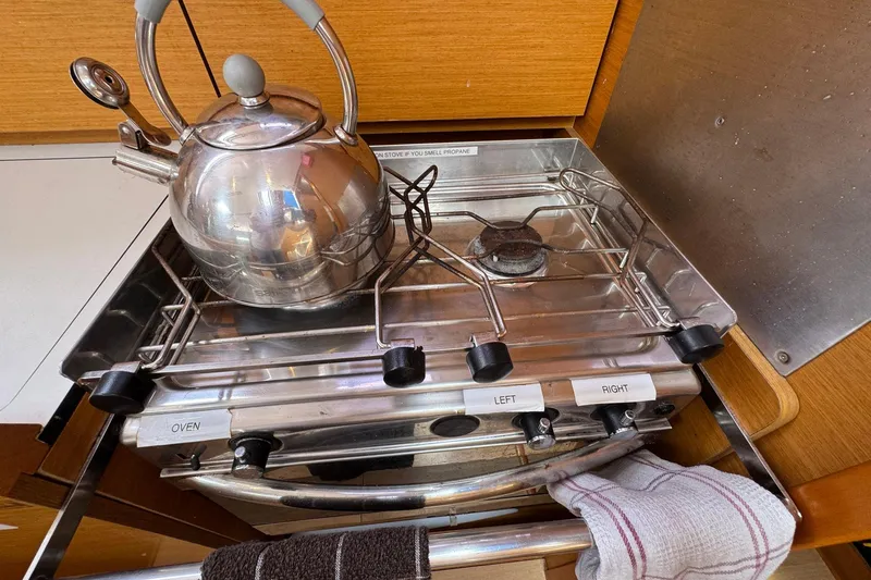 Slide: The Image of Stainless steel kettle on Jeanneau Sun Odyssey 389 stove, 2018 model. - 35