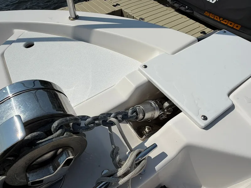 Slide: The Image of Anchor windlass on Ranger Tugs R-31 CB, 2022 model. - 22