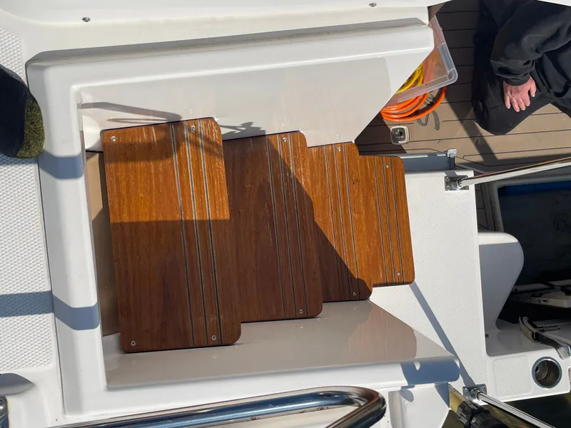Slide: The Image of Wooden steps on Ranger Tugs R-31 CB, 2022 model. - 6