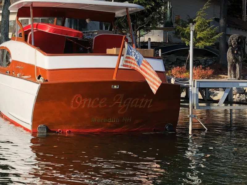 Slide: The Image of 1956 Chris-Craft Captain boat named "Once Again" docked at Meredith, NH. - 15