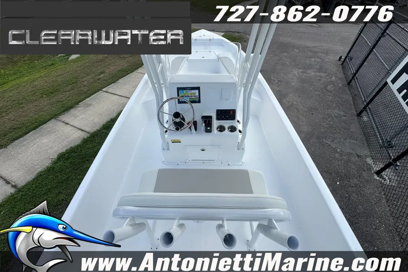 Slide: The Image of 2026 Clearwater 2100 Bay boat interior with steering console, displayed by Antonietti Marine. - 12