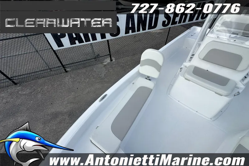 Slide: The Image of 2026 Clearwater 2100 Bay boat interior with seating, displayed by Antonietti Marine. - 18