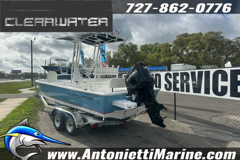 Slide: The Image of 2026 Clearwater 2100 Bay boat with Suzuki engine at Antonietti Marine dealership. - 24