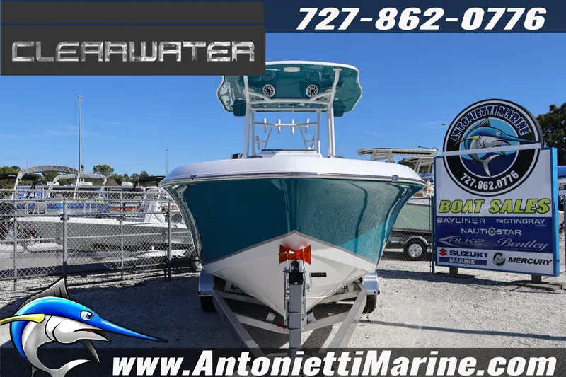 Slide: The Image of 2026 Clearwater 2300 boat at Antonietti Marine sales, contact 727-862-0776. - 16
