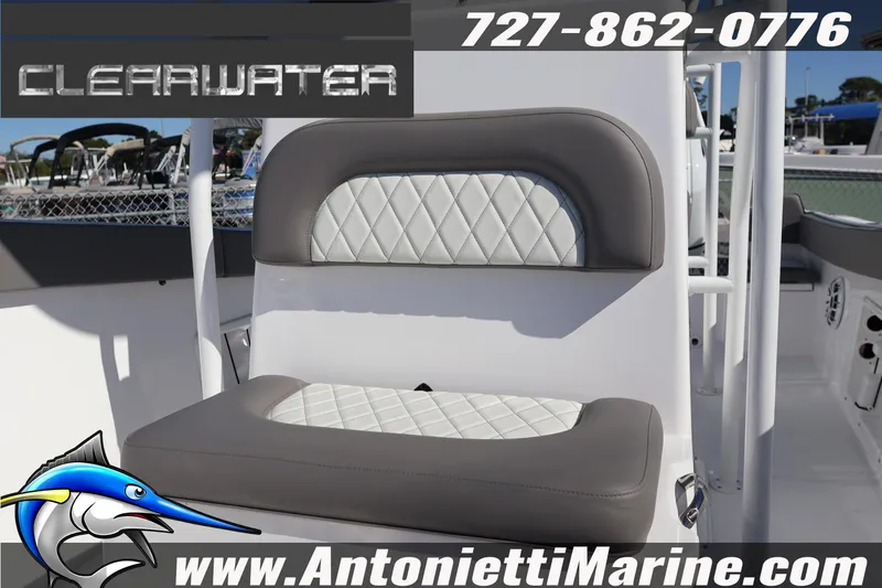 Slide: The Image of Boat seat on 2026 Clearwater 2300, featuring diamond-pattern upholstery. - 38