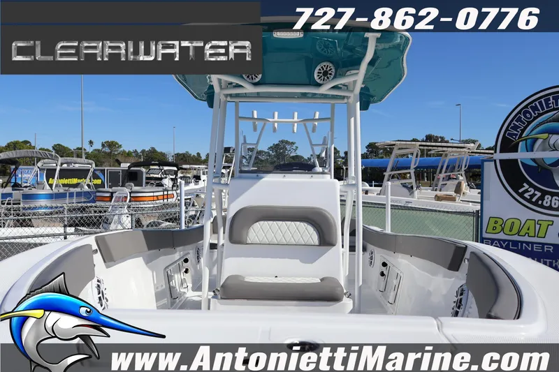 Slide: The Image of Clearwater 2300 boat at Antonietti Marine dealership, showcasing sleek design and modern features. - 19