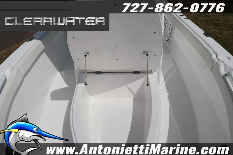 Slide: The Image of Clearwater 2800 CC boat interior, 2026 model, featuring storage compartment. - 23