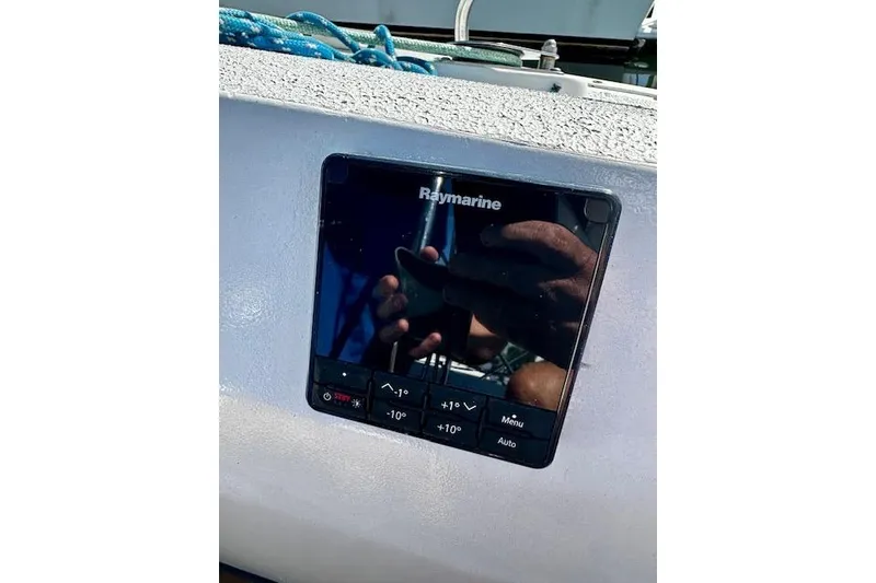 Slide: The Image of Raymarine control panel on 1986 Hunter Passage 450 sailboat. - 9