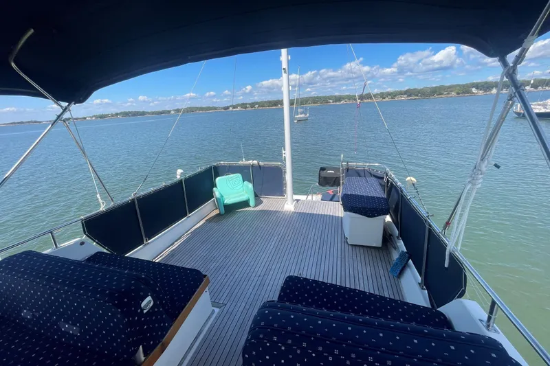 Slide: The Image of Spacious deck of 1990 Grand Banks 46 Classic yacht with scenic water view. - 17