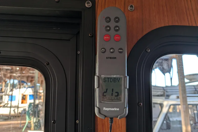 Slide: The Image of Raymarine ST600R control panel inside 2002 Nordic Tug 32 boat cabin. - 68