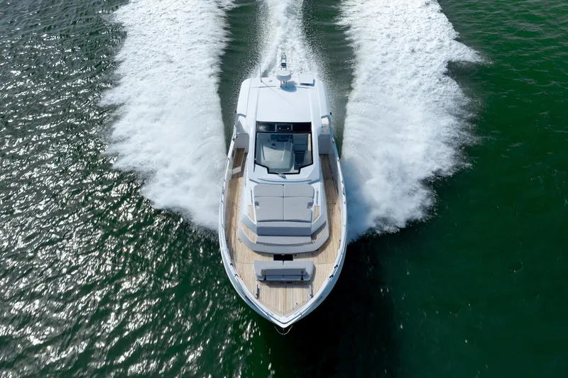 Slide: The Image of 2019 Azimut Verve 40 yacht cruising on open water, aerial view. - 13