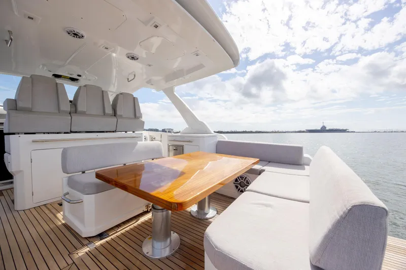 Slide: The Image of Luxurious 2019 Azimut Verve 40 yacht deck with seating and ocean view. - 32