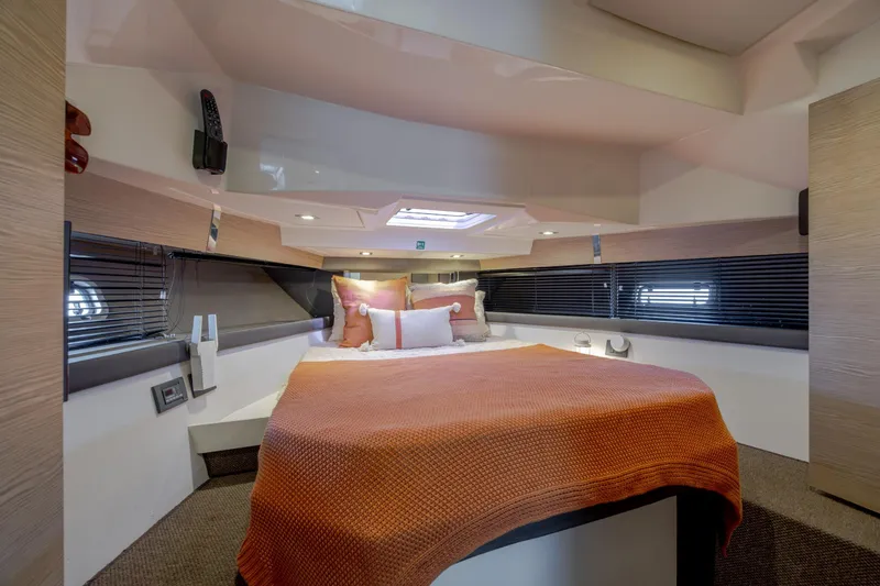 Slide: The Image of Luxurious 2019 Azimut Verve 40 yacht cabin with cozy bedding and modern design. - 71