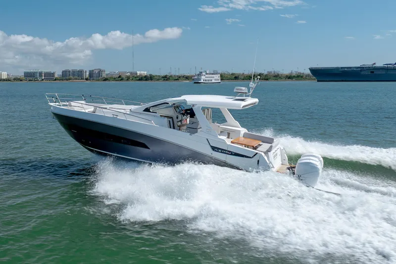 Slide: The Image of 2019 Azimut Verve 40 yacht cruising on open water, showcasing sleek design and powerful performance. - 8
