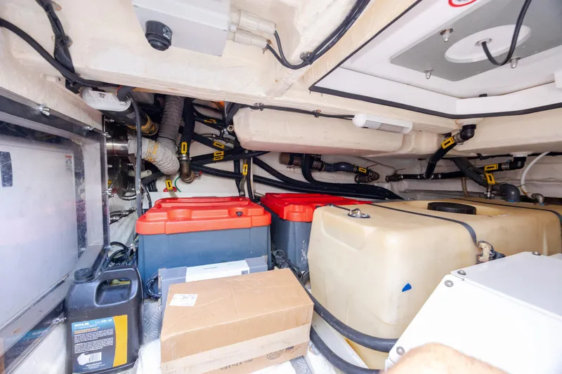 Slide: The Image of Engine room of 2019 Azimut Verve 40 with batteries and storage. - 82