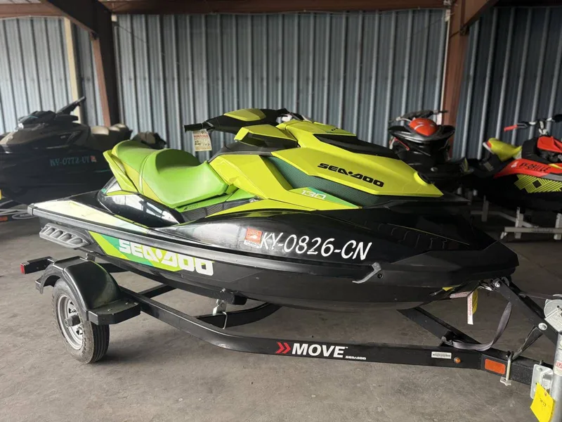 Slide: The Image of 2019 Sea-Doo jet ski on trailer in storage facility. - 5