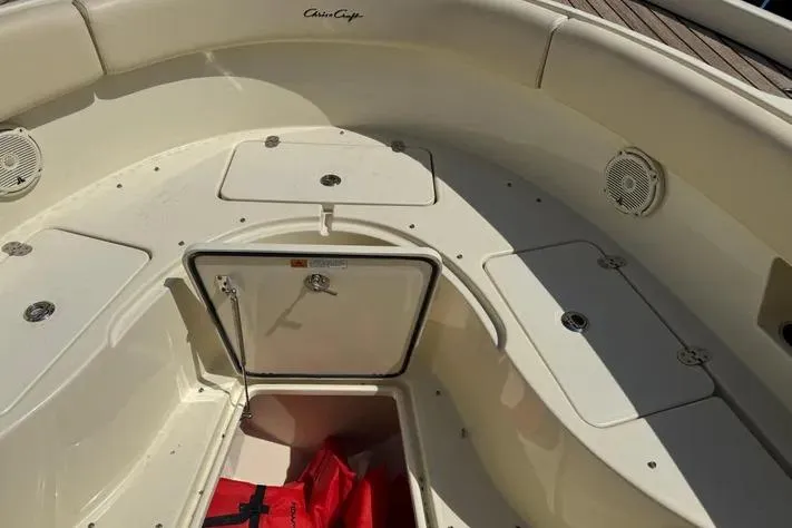 Slide: The Image of 2018 Chris-Craft Catalina 30 boat interior with storage compartments and speakers. - 8