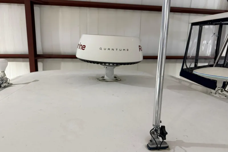 Slide: The Image of 2007 Regal Commodore 3760 IO boat radar and antenna setup in storage. - 39