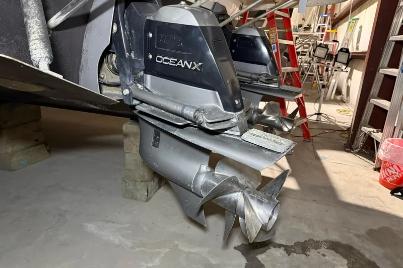 Slide: The Image of 2007 Regal Commodore 3760 IO boat with Volvo Penta OceanX outdrive in a workshop. - 41