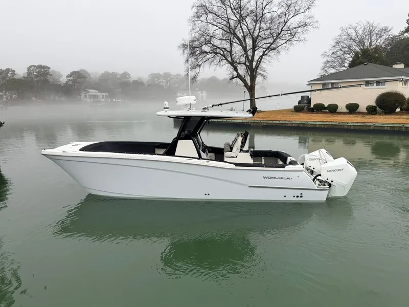 Slide: The Image of 2023 World Cat 280 CC-X boat on foggy lake. - 4