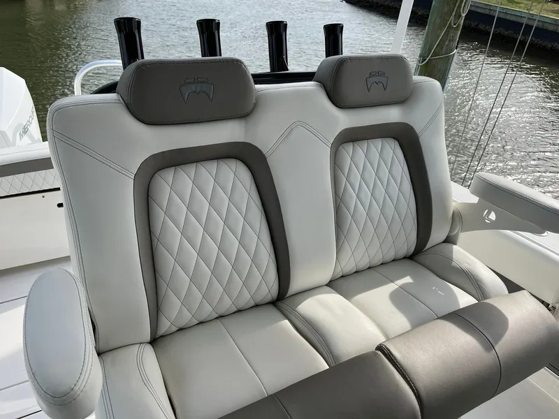 Slide: The Image of Luxurious seating in the 2023 World Cat 280 CC-X boat. - 6