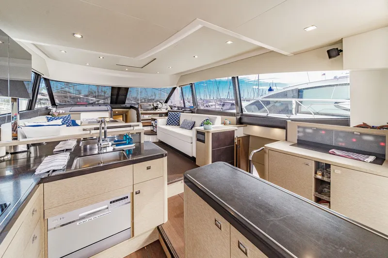 Slide: The Image of Interior of a 2018 Prestige 560 yacht with modern kitchen. - 18