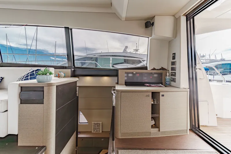 Slide: The Image of Interior of a 2018 Prestige 560 yacht with modern amenities. - 19