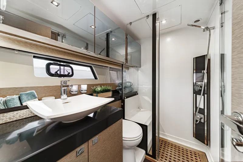Slide: The Image of Luxurious bathroom on a 2018 Prestige 560 yacht. - 38