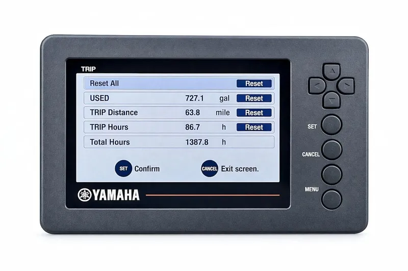 Slide: The Image of Yamaha display showing trip data for 2020 NauticStar 251 Hybrid boat. - 11