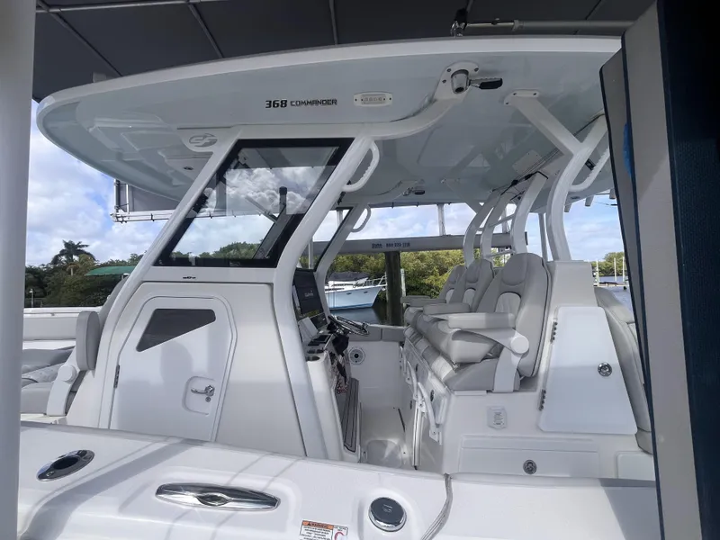 Slide: The Image of 2021 Sea Fox 368 Commander boat interior with seating and helm station. - 5
