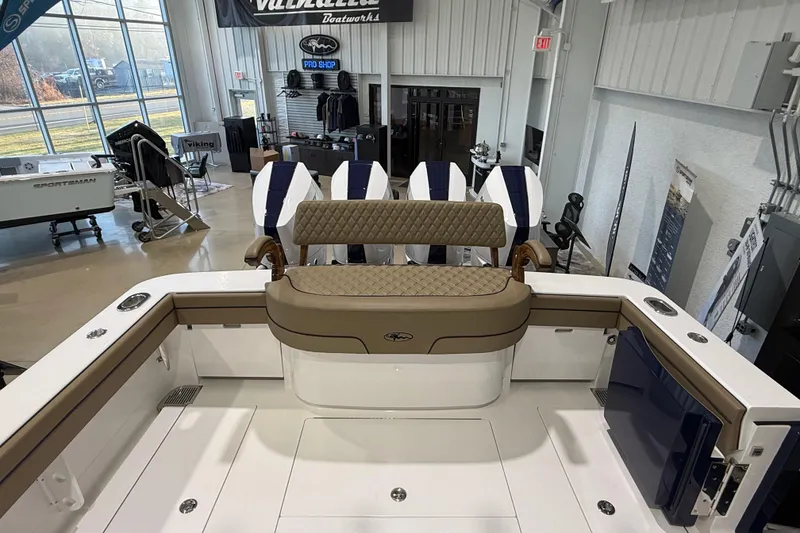 Slide: The Image of 2026 Valhalla Boatworks V-41 interior with seating and modern design in showroom. - 10