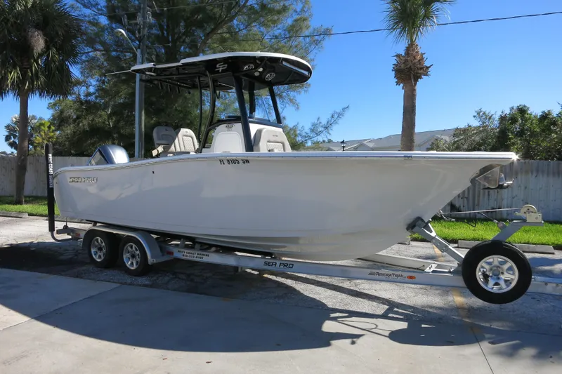 Slide: The Image of 2021 Sea Pro 239 Deep V CC boat on trailer, parked outdoors. - 39