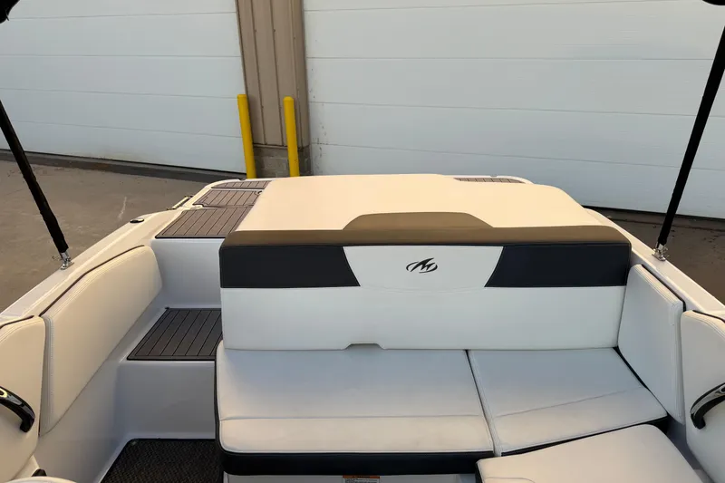 Slide: The Image of 2017 Monterey 196FS boat interior with white and black seating. - 20