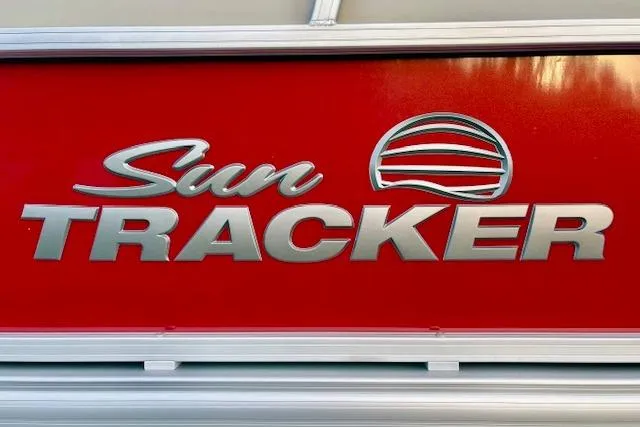 Slide: The Image of Sun Tracker logo on red background, Bass Buggy 16 XL Select 2026 model. - 102
