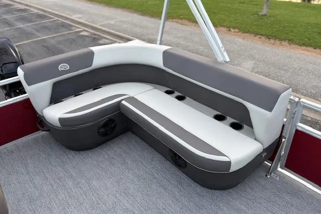Slide: The Image of 2026 Sun Tracker Bass Buggy 16 XL Select pontoon boat seating area. - 108