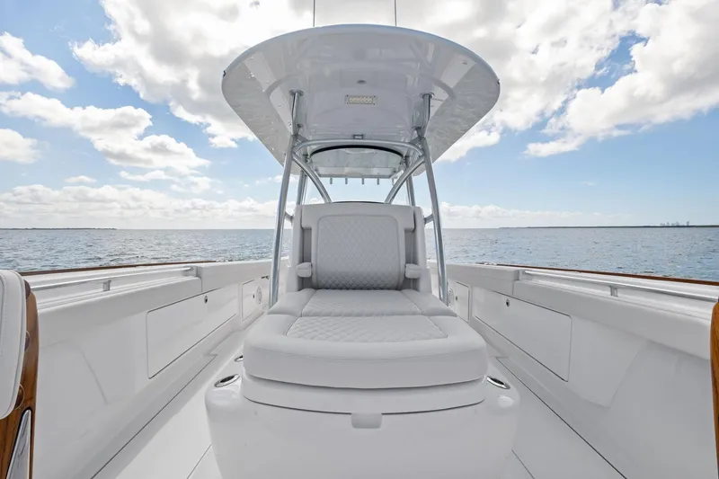 Slide: The Image of 2026 Valhalla Boatworks V-37, luxurious seating, open water view, clear sky. - 19