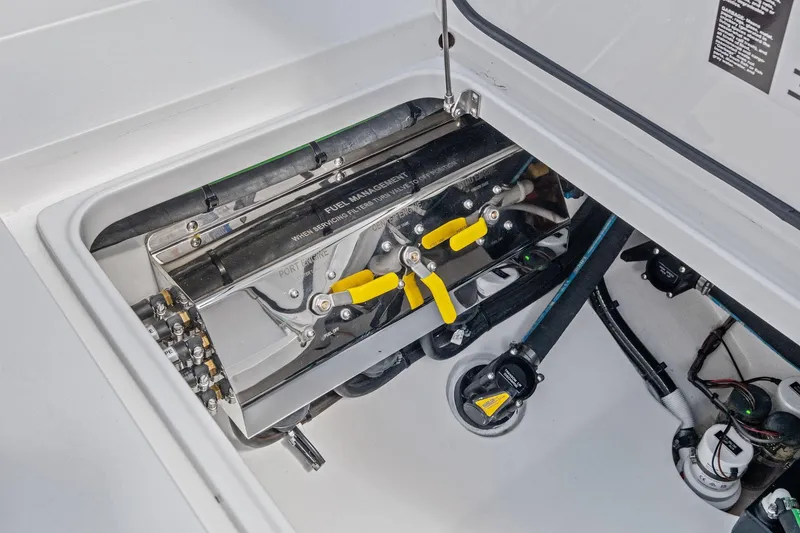 Slide: The Image of Engine compartment of 2026 Valhalla Boatworks V-37, showcasing fuel management system. - 43